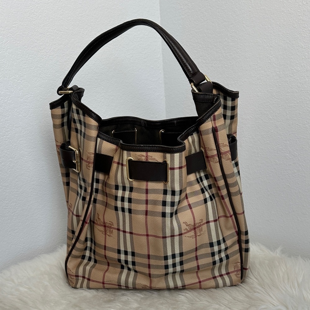 💯Authentic BURBERRY Haymarket Check Medium Walden Belted Hobo Bag🍀 - Picture 3 of 17